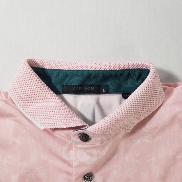 Greyson Golf Polo Performance Size Large All Over Print Pink Animal The Bridges - Picture 4 of 9